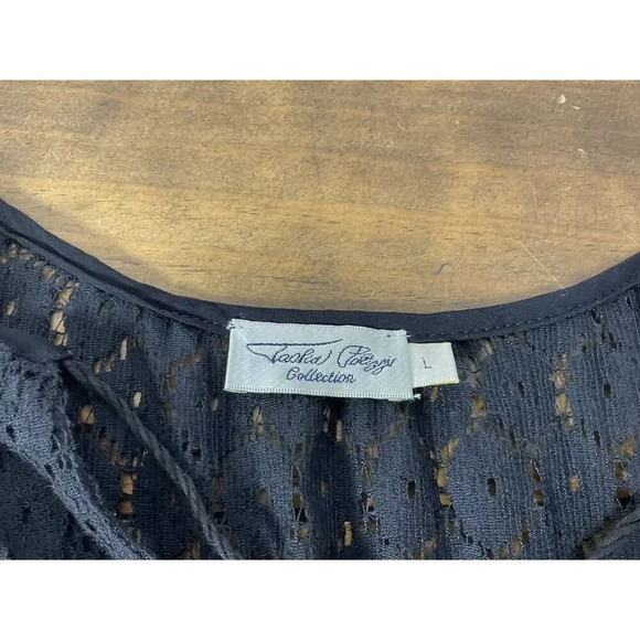 Tasha Polizzi Lace Trimmed V-Neck Loose Fit Sheer White Black Blouse - Picture 8 of 16